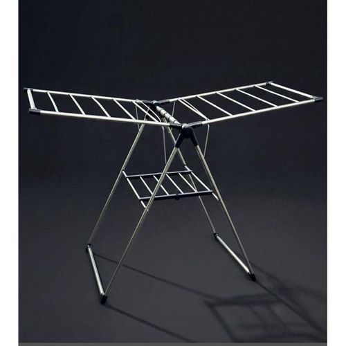 Foldable Stainless Steel Floor Clothes Drying Rack with Bottom Shelf