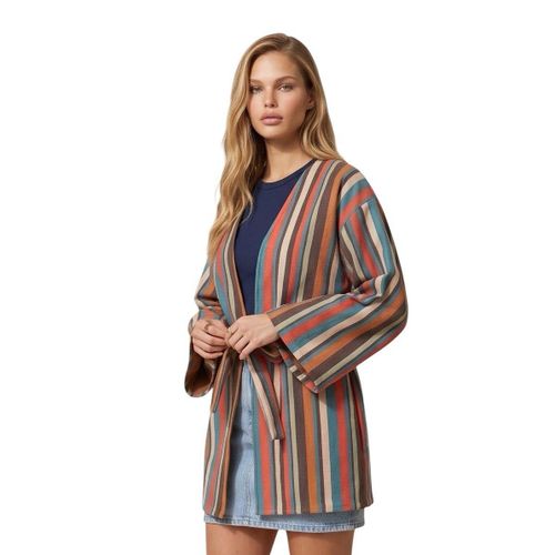 Suede Kimono with Waist Belt and Wide Sleeves