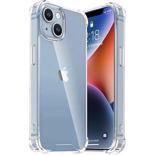 حافظة متوافقة مع iPhone 13، غطاء سيليكون شفاف TPU جوريلا مضاد للصدمات، حماية للكاميرا، زوايا مقاومة للصدمات - شفاف