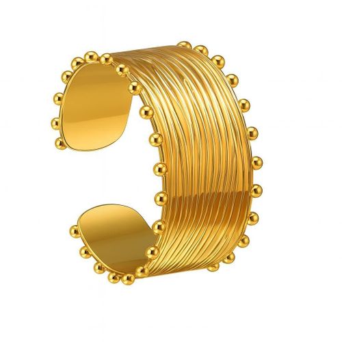 Wide Gold Cuff Bracelet for Women – Statement Bangle with Polished Finish &amp Beaded Edge Design, Elegant Fashion Jewelry for Evening &amp Formal Wear