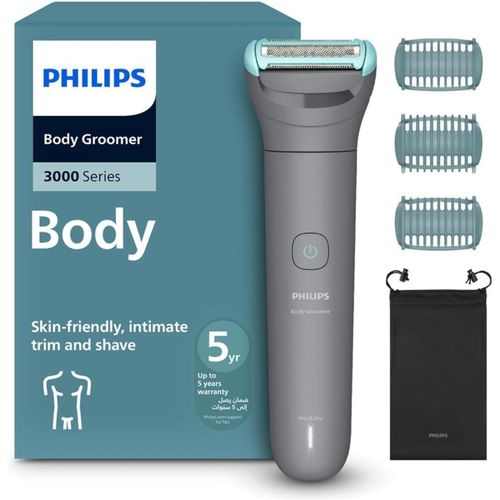 Body Groomer 3000 Series with Triple Protect Shaving System – Waterproof, 2/3/5 mm Combs, Cordless Use up to 80 Minutes – Model BG3485/15