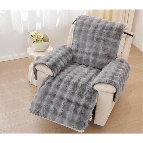 Faux Fur Recliner Cover, Grey, 60x125 cm, Soft Warm Sofa Protector