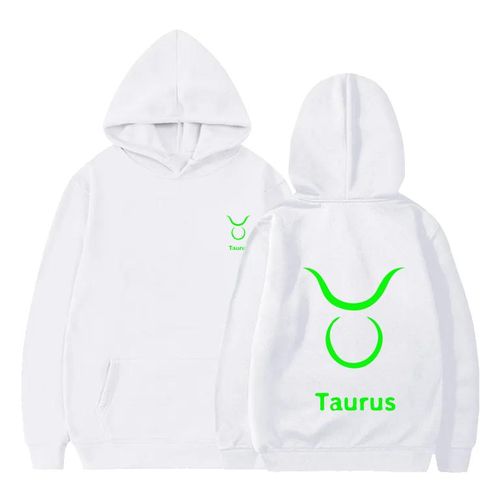 White cotton hoodie with taurus zodiac lemon green Logo
