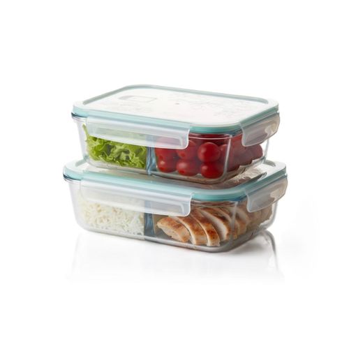 Glass Food Storage Set 2 Compartments 700ml 1040ml Airtight BPA Free