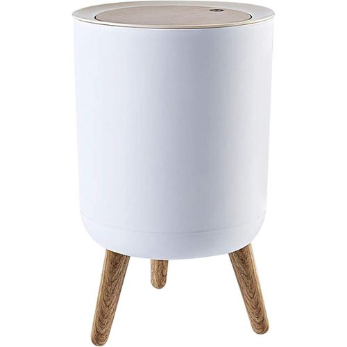 Plastic Trash Can with Pressure Lid, 7 Liters, Wooden Legs, Suitable for Kitchen, Bathroom, Bedroom, Office (Multicolor-Random Color)