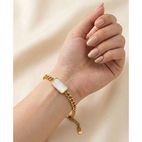 Elegant Golden-Tone Chain Bracelet with Rectangular Inlay for Women