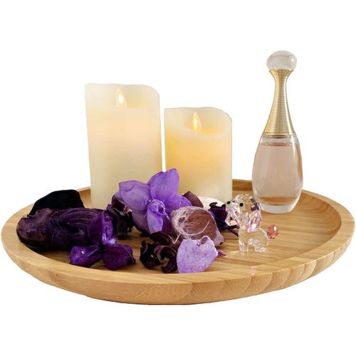 Eco Wonder Bamboo Wooden Round Serving Tray 25cm Large Platter for Tea Coffee Food Home Decoration - Wooden Plate Serving Board