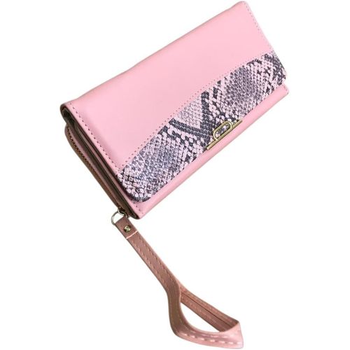 محفظة نسائية كبيرة بسحاب مع حافظات متعددة للبطاقات، شكل عصري مع نمط جلد الثعبان تناسب جميع الاعمار