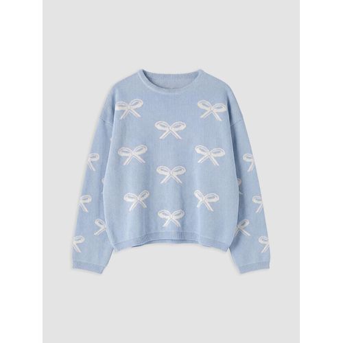 Crew Neck Girl's Patterned Knitwear Sweater