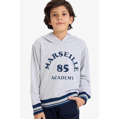 Grey Printed Hooded Sweatshirt Boys'