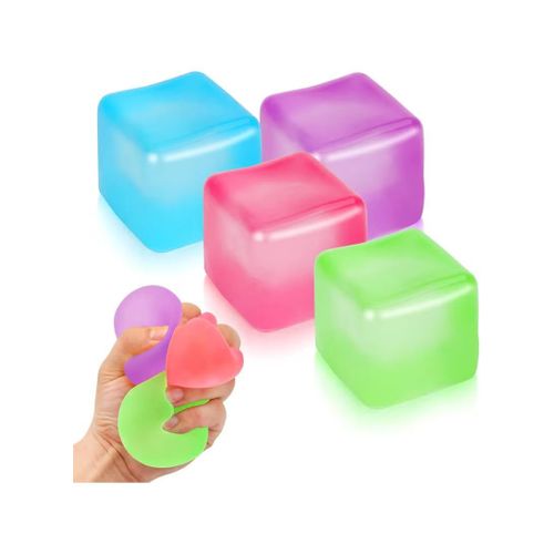 4 Pack Stress Cube Sensory Fidget Toys for Anxiety Stress Relief, Slow Rising Fidget Cube Squeeze Toys, Squishy Cube Filled with Thick Substance, Ice Cube Stress Balls for Adults Kids