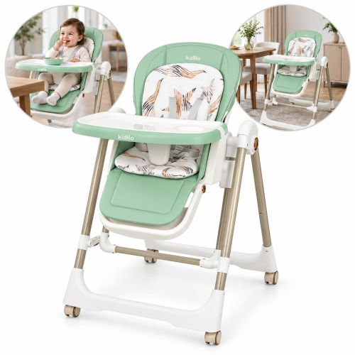 Multifunctional Baby High Chair with Reclining Seat and Wheels Green - 11-3