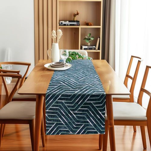 Table Runner, Nadia’s Geometric Design in Heavy Duty Velvet Linen Fabric, Elegant Rectangular Accent for Reception Living Room or Special Occasions - 1 Pcs