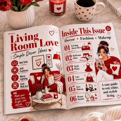 Red Theme Decoration Magazine for Makeup, Fashion and Coffee Table Decoration Photo Props, Real Themes and Vibrant Colors Decorative Book 20 Pages 30 * 20cm