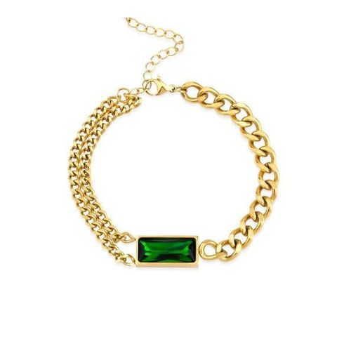 Bracelet for Women Genuine Stainless Steel – Elegant Gold Tone with Royal Green Lobe – Waterproof and Rustproof High-end Gift Accessory
