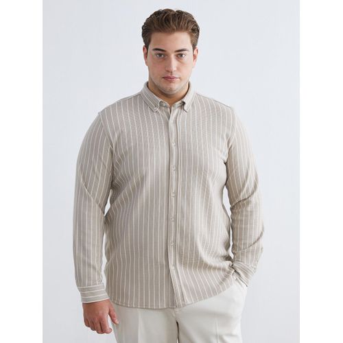 Plus Size Slim Fit Long Sleeve Striped Men’S Shirt
