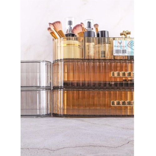 Phoenix Acrylic Makeup Organizer with Stackable Drawers, Bathroom Vanity Organizers and Storage, Ideal for Desk and Dresser Countertops, Great for Cosmetics, skincare, Lipsticks (Tray+2Drawer)