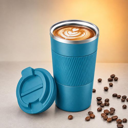 510ml Thermal Mug – Stainless Steel Travel Mug with Silicone Grip & Non-Slip Base - Vacuum Insulated Coffee Cup (Blue)