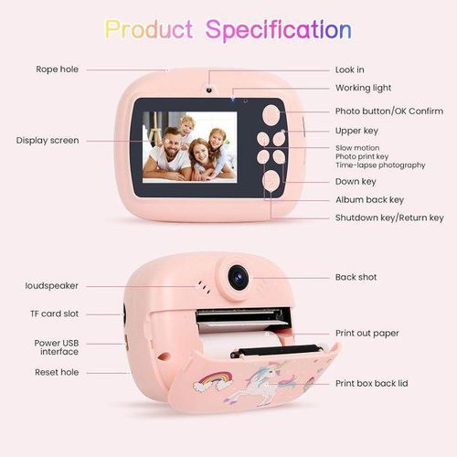 Instant Print Kids Camera 12MP Digital Camera with 3 Rolls of BPA-Free Thermal Paper 1080P Video Dual Lens for Selfie Mode Creative DIY Frames and Drawing Rechargeable Battery Fun Educational Toy for Boys and Girls Ages 3-12