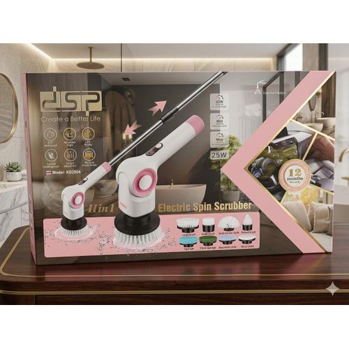 11 in 1 Electric Spin Cleaning Brush, IPX7 Waterproof, Adjustable Telescopic Pole, 3 Speeds, LED Display, KD2504
