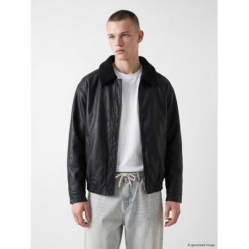 Relax Fit Fur Collar Men's Faux Leather Coat