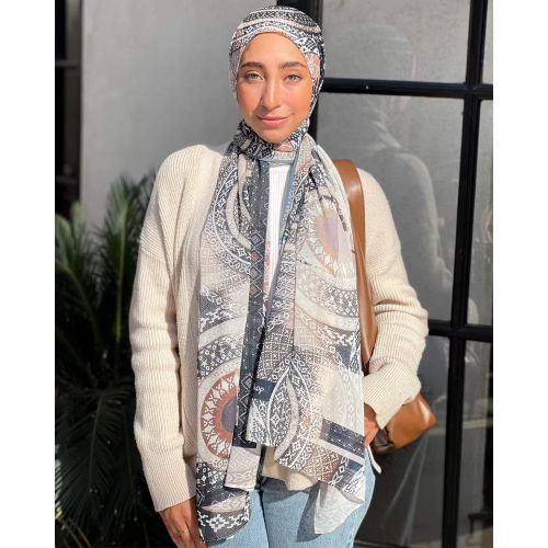 Chi-Chi Chiffon Scarf - Beige - Black