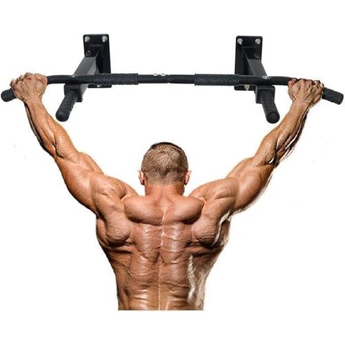 Pull-up bar and upper body fitness exercise bar – door-mountable, made of reinforced steel to withstand heavy weights