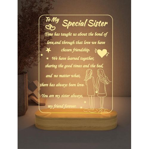 FULLOSUN Gifts for My Special Sister, 3D Lamp I Love You Sister Night Light for Girl Women Best Friends Birthday Sweet Present,Soft Warm White Color Lamps