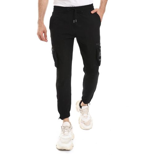 Side Mesh Pocket Textured Black Jogger