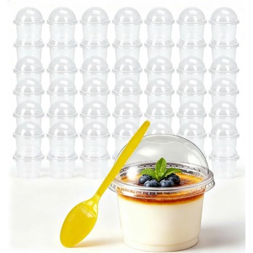 50Pcs Plastic Dessert Cups with Dome Lids, Dessert Cups Clear Parfait Appetizer Cup Reusable Serving Bowl with Lids for Dessert Pudding Mousse Party