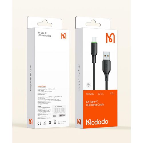 Type-C 6A Data Cable with LED Light 1.2m , CA-4751 , Black