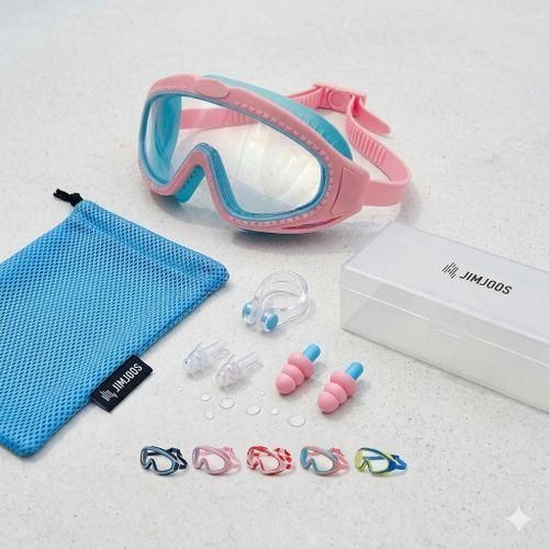 Kids Swimming 6-14 - Wide View, Anti Fog, UV Protection, Leak Proof Swim for Boys Girls - Adjustable Back Strap - Hard Case & Silicone Ear Plugs Included