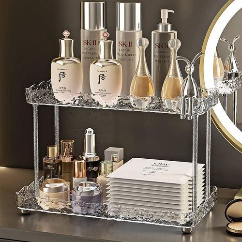Skincare Storage - A stylish acrylic bathroom shelf designed for cosmetics and toiletries, providing ample vertical space and a sleek look for modern bathrooms.