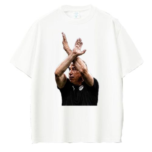 White Cotton T-shirt Round Neck Half sleeve Hossam Hassan raising his arms in crossed