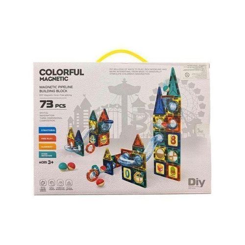 73-Piece Magnetic Building Blocks for Kids with Ball Track – 3D STEM Educational Construction Toy – Colorful Magnetic Blocks for Creativity & Intelligence Development – Ages 3+