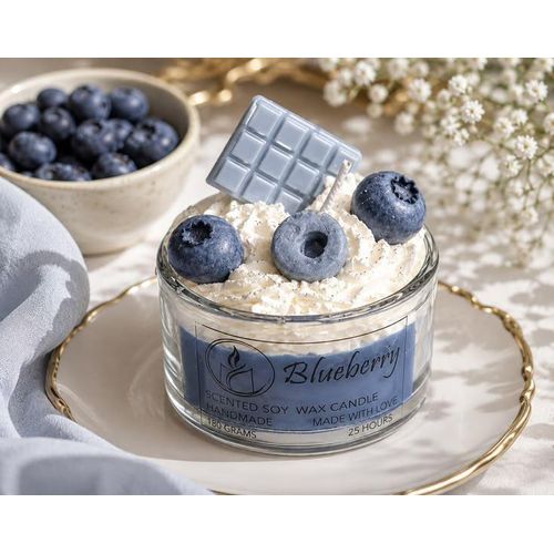 berry-shaped scented candle with vanilla and berry fragrances.
