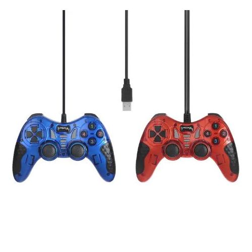 u-6 double turbo USB wired game controller set for computer - red and blue