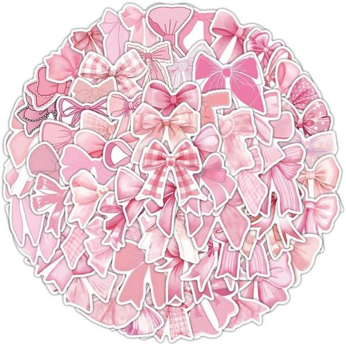 100Pcs Vintage Pink Bow Stickers, Vinyl Waterproof Decals for Laptop Phone Water Bottle, Cute Pink Gentle Wind DIY Stickers