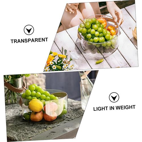 Portable Fruit Plate - Elevate your home decor with this portable fruit plate, designed with a clear finish and leather handle, perfect for elegantly displaying fruit and desserts.