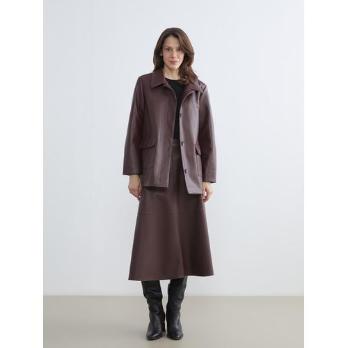 Waist Zippered Leather Look Skirt