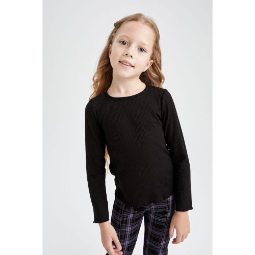 Girl Crew Neck Regular Fit Long Sleeve T-Shirt - Black