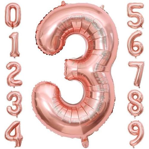 Gold Number Balloons 32 Inch Large Size Digital Balloons for Birthday Celebration Wedding Anniversary, Graduation, Baby Shower Decoration (Rose Gold, Number 3)