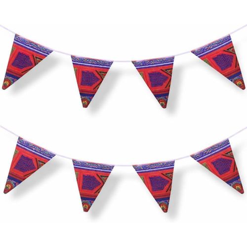 زينة رمضان خيامية فاخرة – مثلثات قماش تراثية، 9 مثلث بالعقد طول العقد 3.8 متر من روكسي ستور (94-1) (عدد 5 عقد)