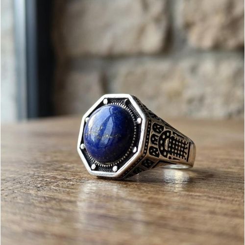 925 Sterling Silver Turkish Handmade Men's Luxury Ring - Lapis Lazuli Stone