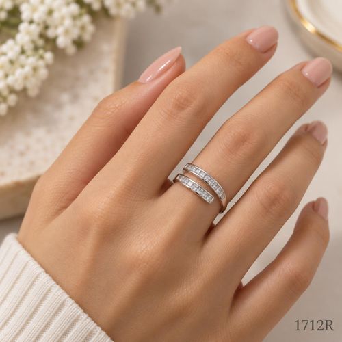 Platinum & Rhodium Plated Bypass Ring with Square Clear Stones Women