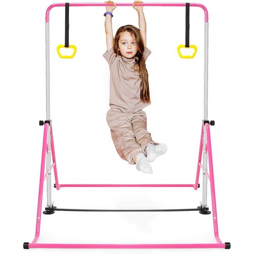 Gymnastic Bars with Gymnastic Rings, Adjustable Telescopic Pole for Children, Extendable Height, Foldable Horizontal Bar for Kids, Home Gym Training