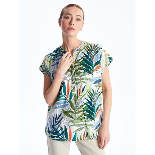 Notch Neck Patterned Short Sleeve Women's Blouse