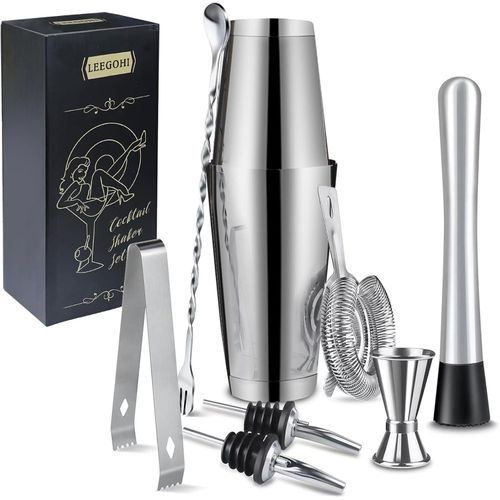 Boston Cocktail Shaker Set8pcs Cocktail Making Set Stainless Steel ShakersBartender Kit Bar Tool Set with Strainer, Pourers, Muddler, Double Jigge (Boston Cocktail Shaker)