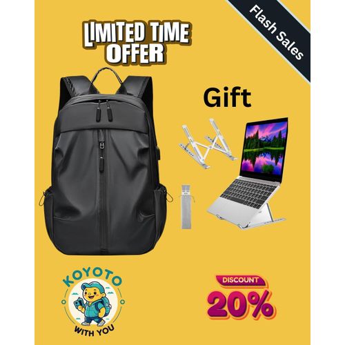 Laptop Backpack & Adjustable Stand Bundle – 17.3 Water-Resistant Bag + Foldable Aluminium Laptop Riser for 10–15.6 Devices