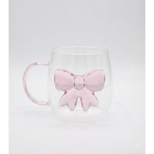 Clear Glass Mug, Unique Rose Bow Design, Exquisite Mug, Perfect for Bright Coffee and Tea Lovers, Made with Great Care and Practical Handle and Modern Look Combines Simple and Beautiful to Fit Your